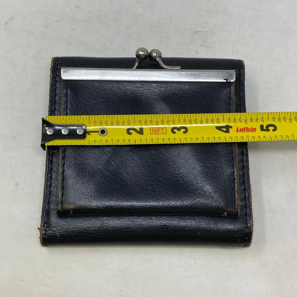 Patricia Nash Black Italian Leather Trifold Wallet Floral Kiss Lock Coin Pouch